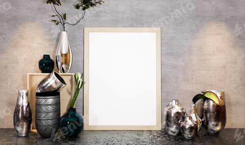 Preview: 3D Mockup photo frame in Modern interior of living room