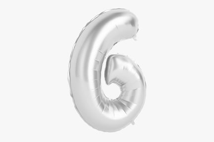 Preview: Reflective Silver Foil Balloon: Digit Six