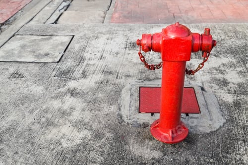 Preview: Red fire hydrant at strategic residential ready for emergency
