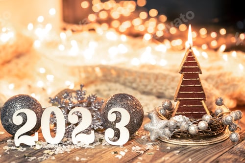 Preview: Christmas background with numbers 2023 and decor details.