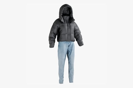 Preview: Women's Hooded Puffer Jacket & Jeans Outfit