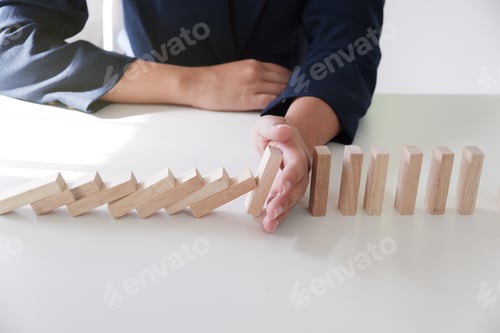 Preview: Failure wooden blocks stag. Business concept for growth, planning risk strategy for success process