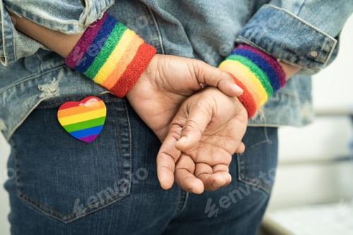 Preview: LGBT rainbow colorful flag heart and ribbon.