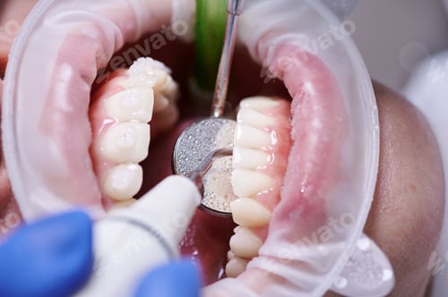 Preview: Doctor doing professional teeth cleaning in dental clinic