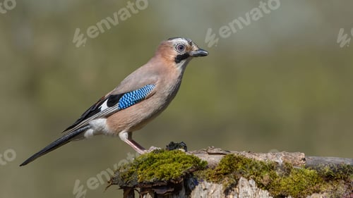 Preview: Eurasian Jay (Apodemus Sylvaticus) Sitting on an Old Stump.