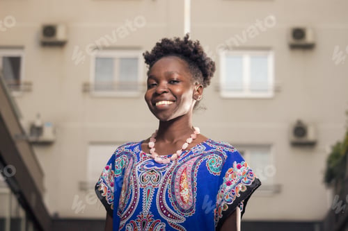 Preview: One, Young Adult, Black African American Woman, Arms Outstreched, Upper Body Shot, Urban Area