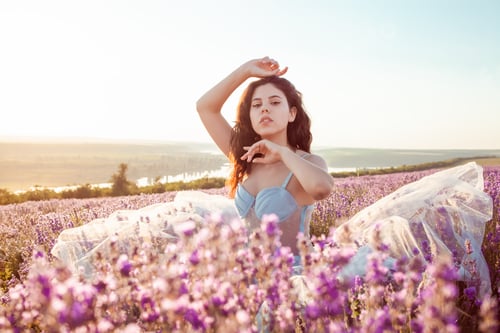 Preview: Woman Posing in Field of Lavender Flowers