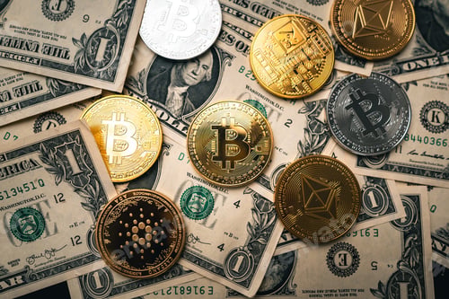 Preview: Crypto coins on gold background