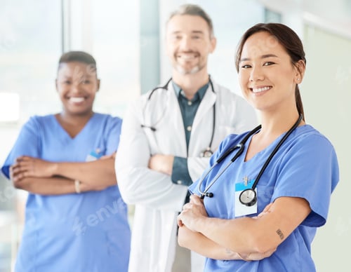 Preview: Shot of a group of medical practitioners standing together in a hospital