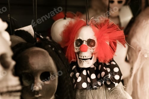 Preview: Zombie scary clown in a shop Halloween Costume Store