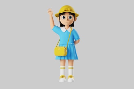 Preview: Cartoon schoolgirl waving hello