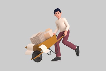 Preview: Cartoon man with loaded wheelbarrow