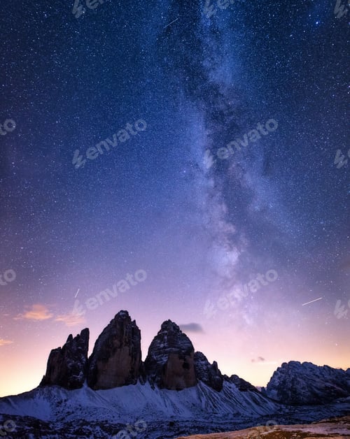 Preview: Mountain peak at the night time in the Italy. Dolomite Alps.