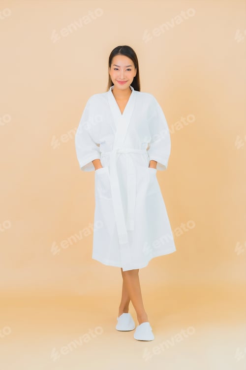 Preview: Portrait beautiful young asian woman smile on color background