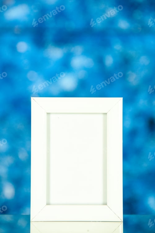 Preview: front view white picture frame on light blue background gift present portrait photo shoot picture
