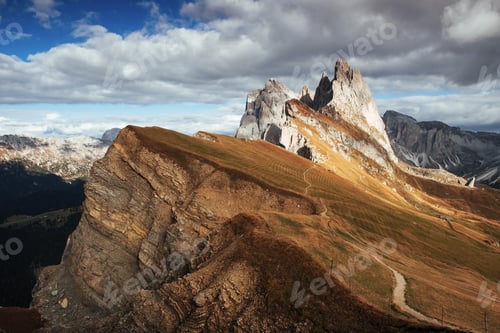 Preview: Extraordinary beauty. Outstanding hills of the Seceda dolomite mountains at daytime