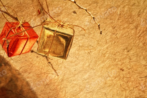 Preview: Christmas Decorations On Dried Tree In Mulberry Paper Texture Style For Background