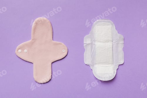 Preview: set of colorful bright reusable menstrual pads. zero waste woman periods concept