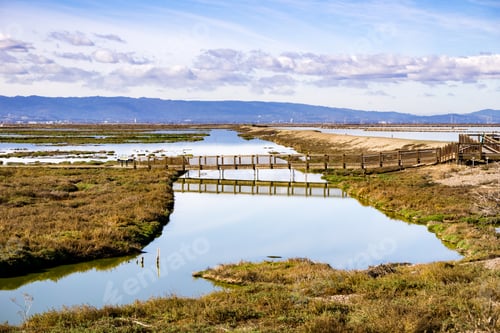 Preview: Bridge in Alviso Marsh, Don Edwards wildlife refuge, south San Francisco bay, San Jose, California