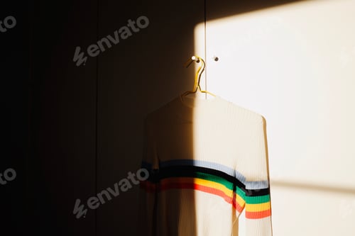 Preview: Rainbow sweater hanging on wall