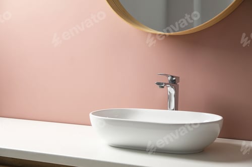 Preview: Bathroom vanity with sink and mirror, space for text
