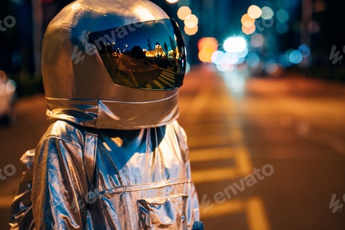 Preview: Spaceman on a street in the city at night