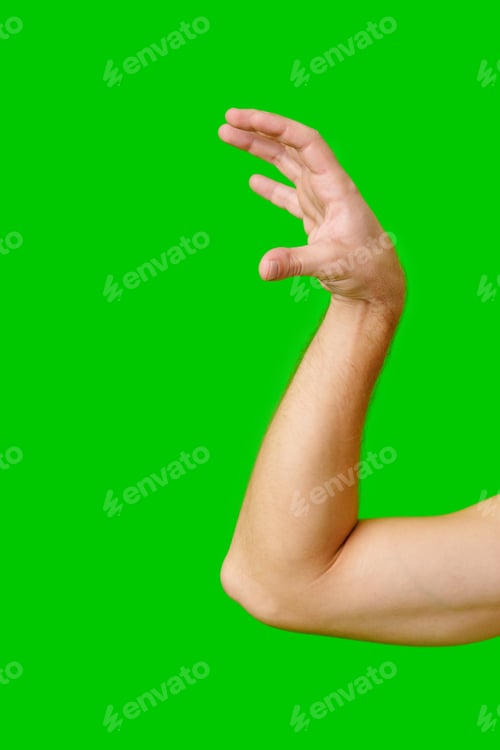 Preview: Hand Gesture Above Arm Against Bright Green Background