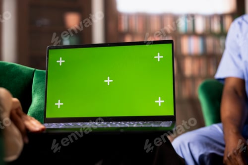 Preview: Medical nurse dealing with emotional struggles next to copy space screen