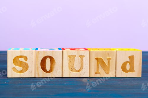 Preview: cube wooden block with alphabet building the word sound