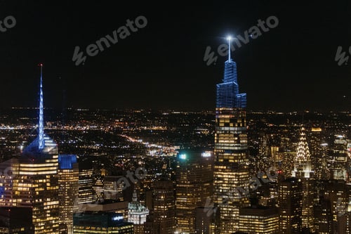 Preview: Aerial shot of the cityscape of New York City, USA at night