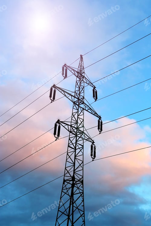 Preview: High voltage tower against the evening sky