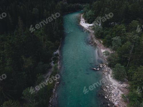 Preview: Fast flowing green river bird's eye view