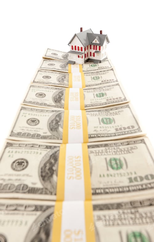 Preview: Small House on Row of Hundred Dollar Bill Stacks