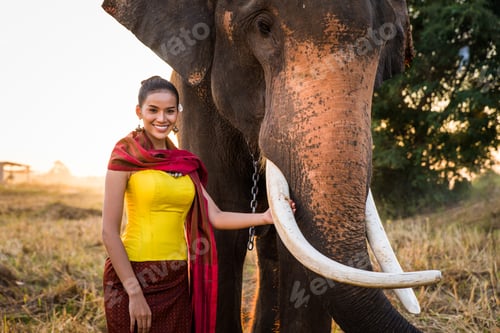 Preview: Elephant and woman in Thailand