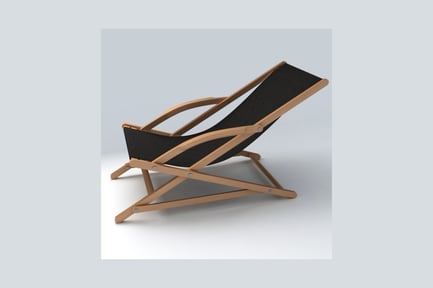 Preview: Folding deck chair with black fabric seat