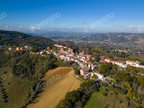 Preview: Aerial shot of the village of Colbordolo in Macerata, Italy