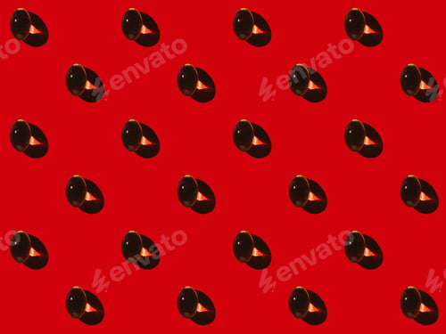 Preview: close-up view of shiny medical capsules with shadows on red