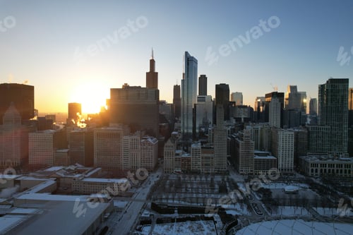 Preview: View of Chicago at night, showcasing the illuminated skyline of the city's towering skyscrapers