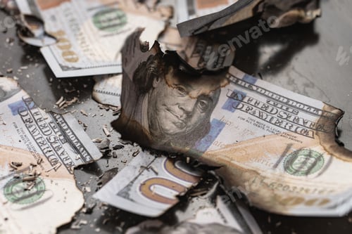 Preview: Remains of burnt one hundred dollar bills reduced to ashes