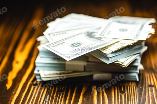 Preview: Big pile of money dollars, Pile with American one hundred dollar bills, Bank employees sorting