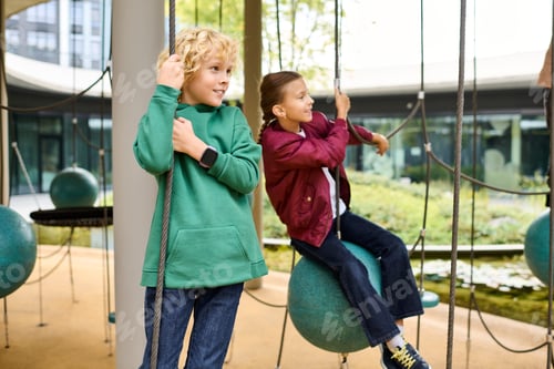 Preview: Children enjoy playful moments in autumns vibrant embrace at a lively playground