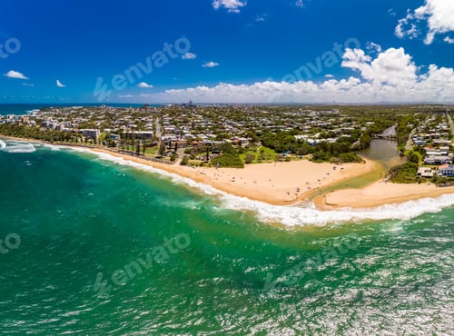 Preview: Aerial panoramic images of Dicky Beach, Caloundra, Australia