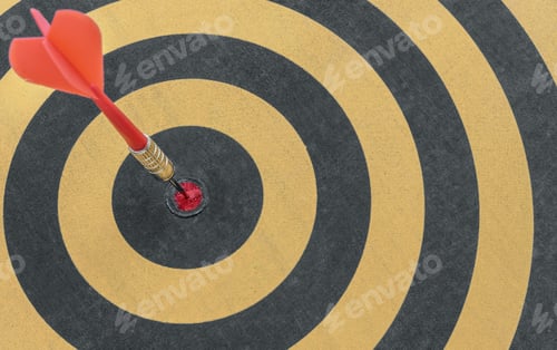 Preview: Closeup shot of a darts arrow in the center
