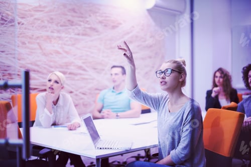 Preview: Startup Business Team At A Meeting at modern night office buildi