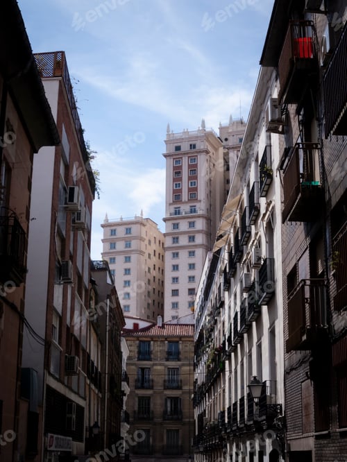 Preview: Buildings against the blue sky in Madrid, Spain