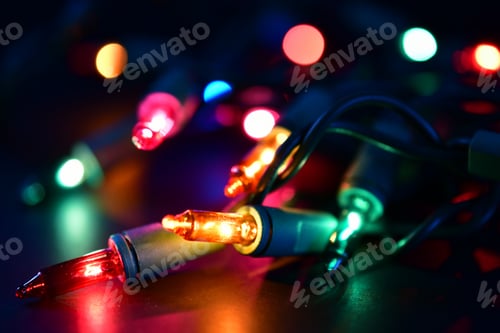 Preview: Multi Colored Christmas Lights with green wires - tangled bundle of Christmas tree lights