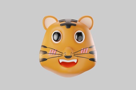 Visualização: Cara de tigre de desenho animado, design fofo