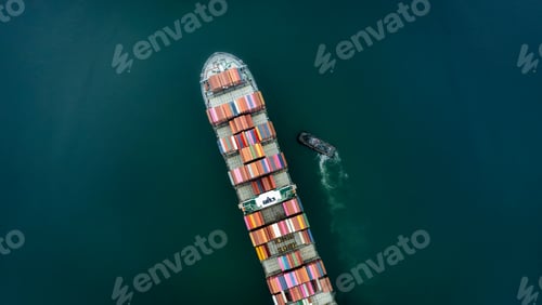 Preview: Arial view by drone camera transportation logistics and container dock cargo yard with working crane