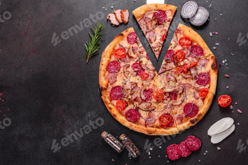 Preview: Italian pizza on a dark background