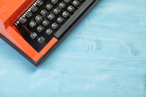 Preview: Red typewriter keyboard with blue space for text